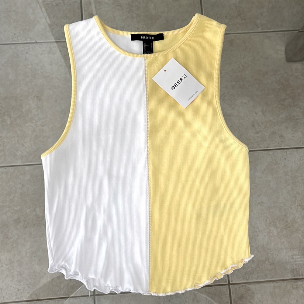 Forever 21 ribbed tank top. Light yellow and white ribbed. Size small.